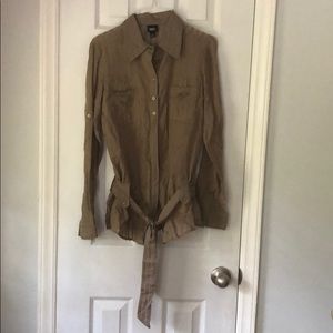 Safari Inspired Sheer Button Up Olive Green Small